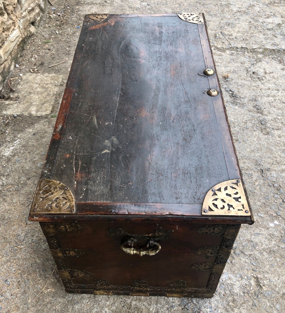 Antique Zanzibar Padouk Wood Studded Dowry Chest View IX