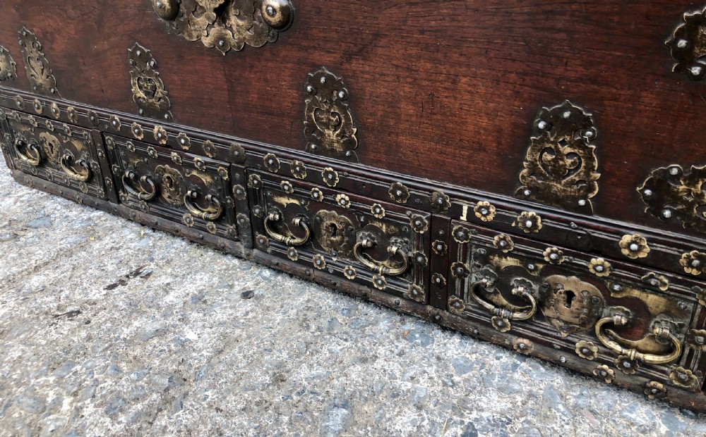 Antique Zanzibar Padouk Wood Studded Dowry Chest View X