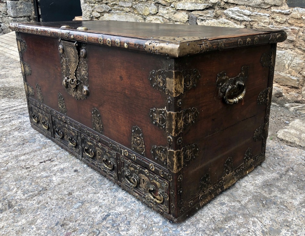Antique Zanzibar Padouk Wood Studded Dowry Chest View XIII