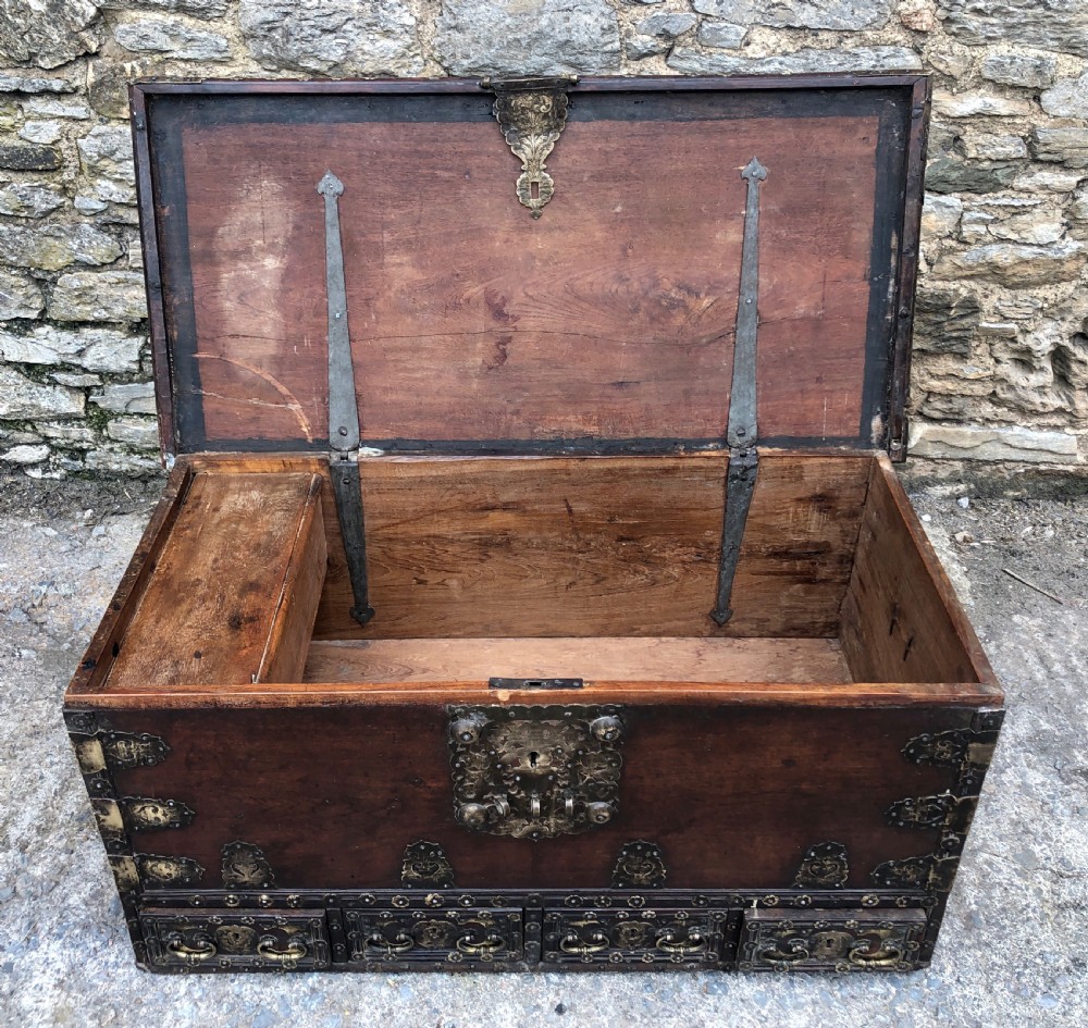 Antique Zanzibar Padouk Wood Studded Dowry Chest View XIV