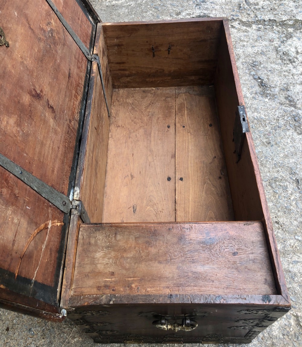 Antique Zanzibar Padouk Wood Studded Dowry Chest View XV