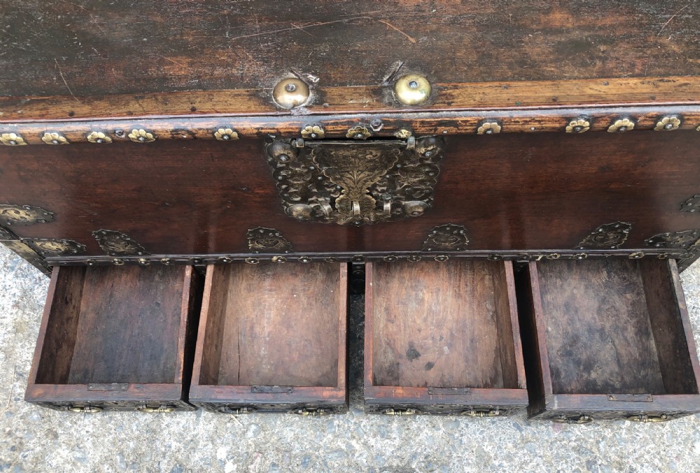 Antique Zanzibar Padouk Wood Studded Dowry Chest View XVI