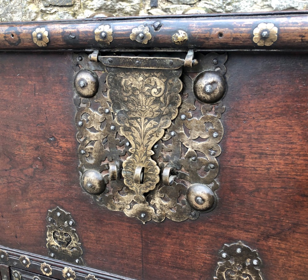 Antique Zanzibar Padouk Wood Studded Dowry Chest View XVII