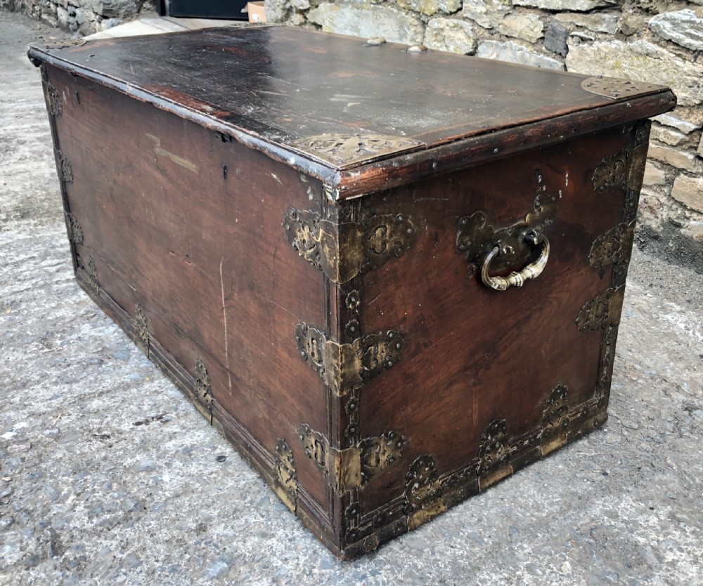Antique Zanzibar Padouk Wood Studded Dowry Chest View XX