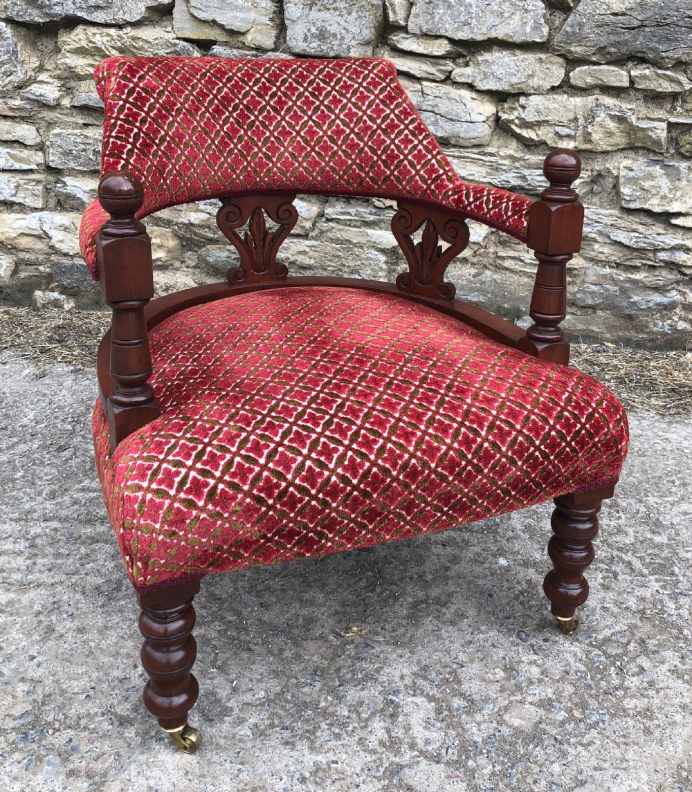 Small Edwardian Mahogany Framed Tub Armchair View X