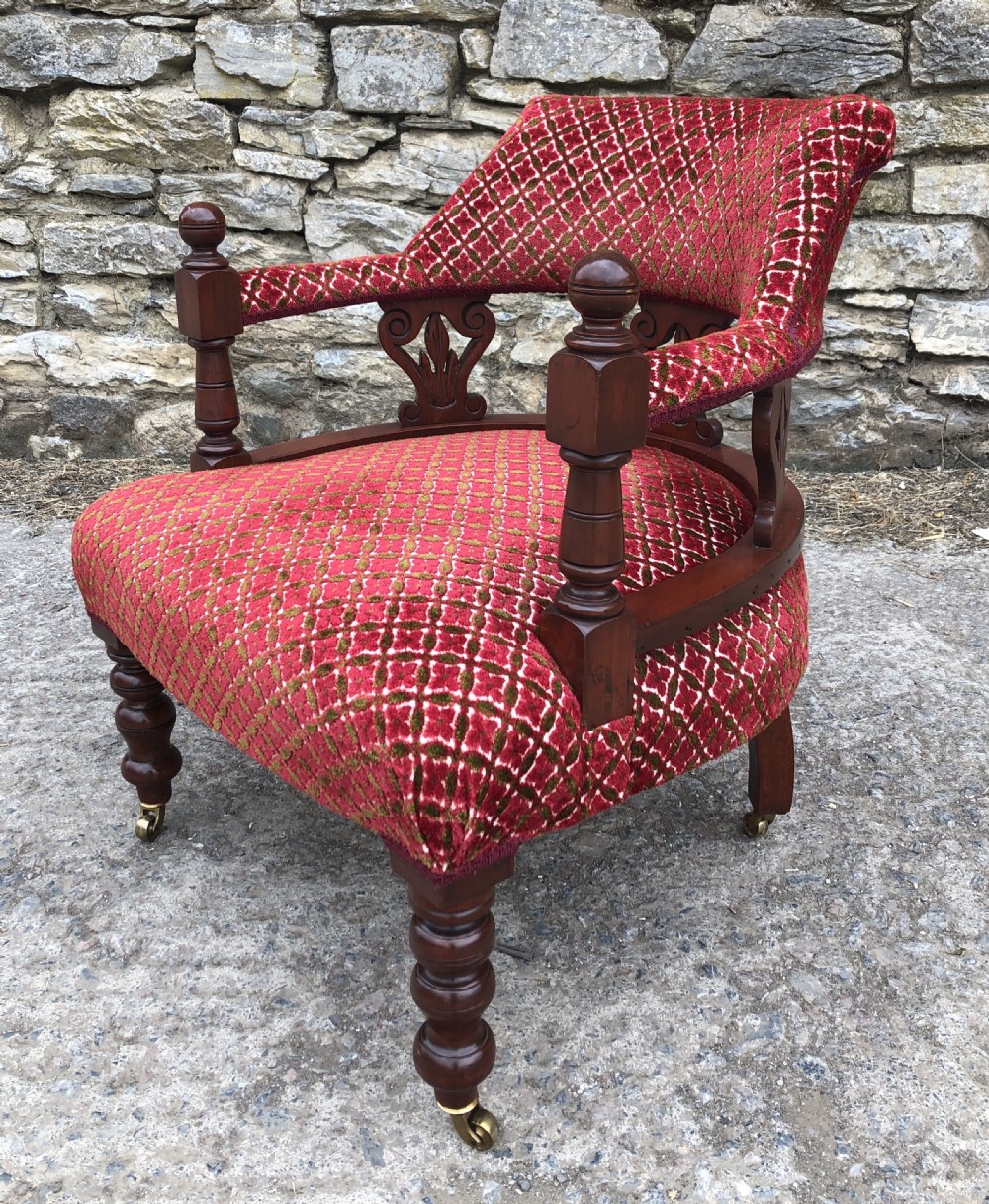 Small Edwardian Mahogany Framed Tub Armchair View XI