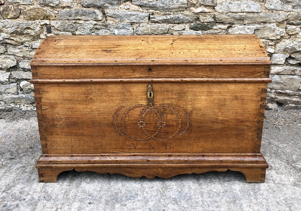 Large Antique Dutch Dome Top Oak Trunk