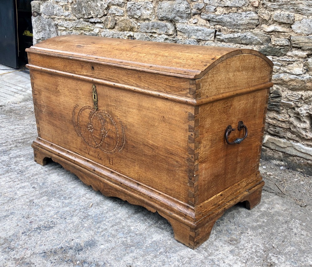 Large Antique Dutch Dome Top Oak Trunk View III