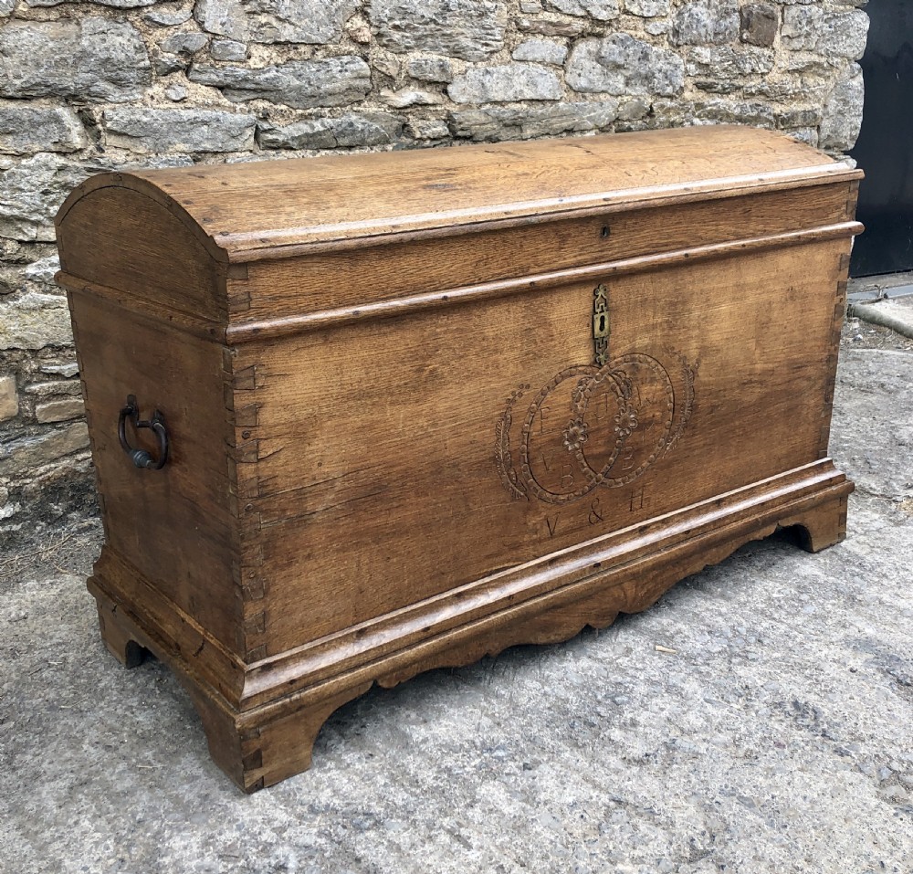 Large Antique Dutch Dome Top Oak Trunk View V