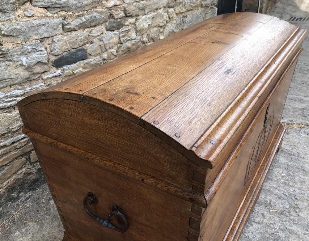 Large Antique Dutch Dome Top Oak Trunk View IX