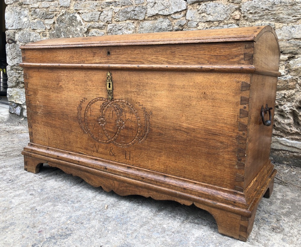Large Antique Dutch Dome Top Oak Trunk View XI