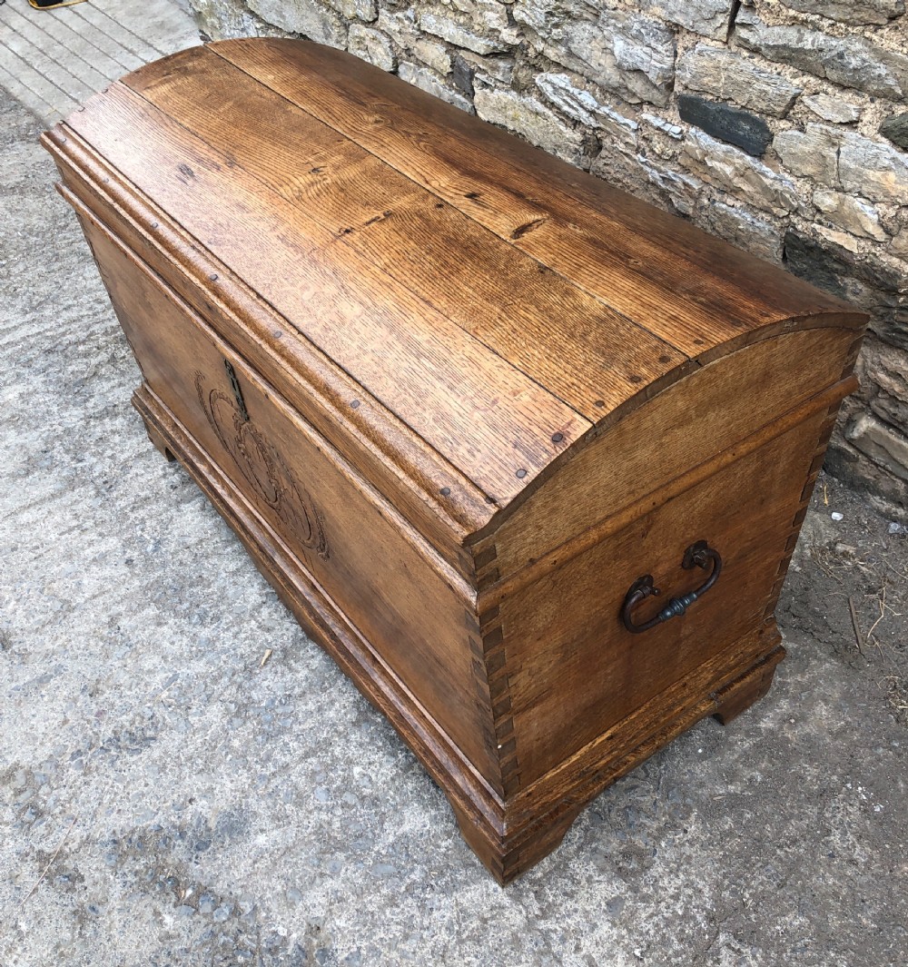Large Antique Dutch Dome Top Oak Trunk View XV
