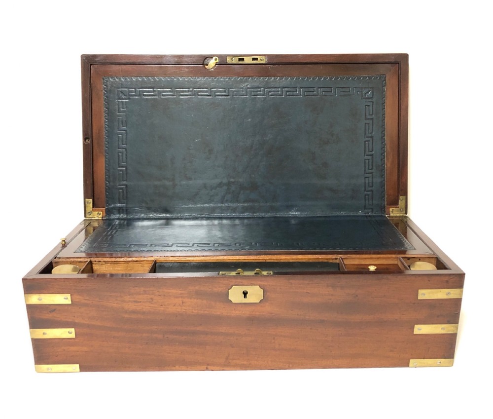 Antique Mahogany Brass Bound Writing Slope with Secret Drawers
