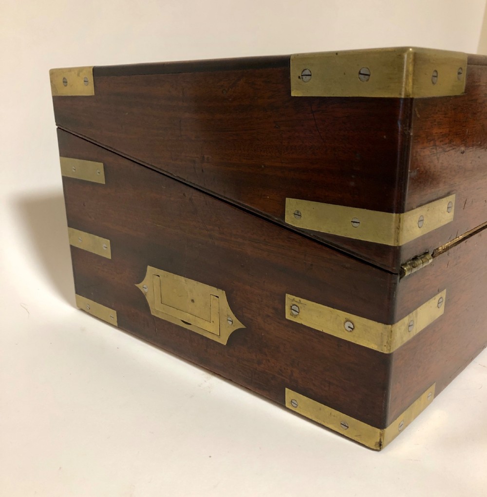 Antique Mahogany Brass Bound Writing Slope with Secret Drawers View VI