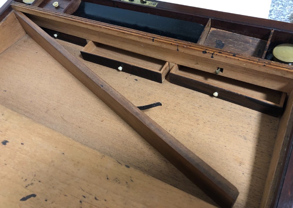Antique Mahogany Brass Bound Writing Slope with Secret Drawers View XI