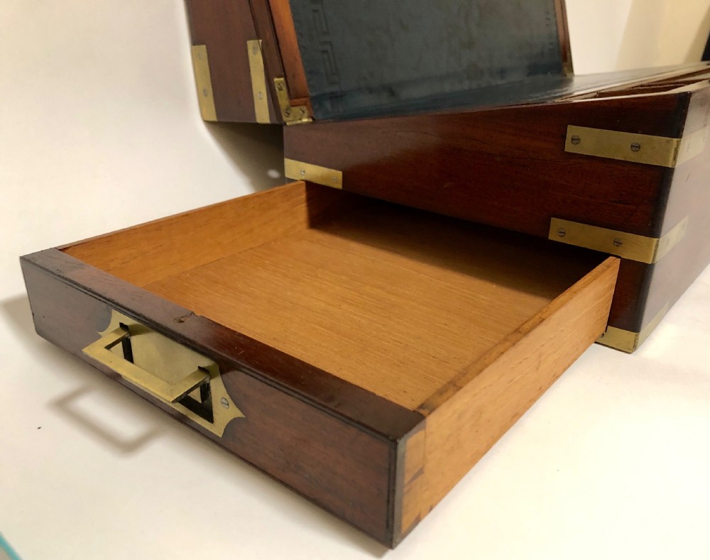 Antique Mahogany Brass Bound Writing Slope with Secret Drawers View XIV