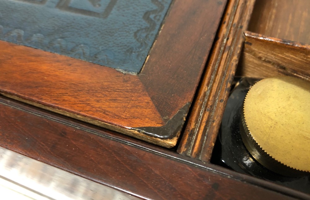 Antique Mahogany Brass Bound Writing Slope with Secret Drawers View XV