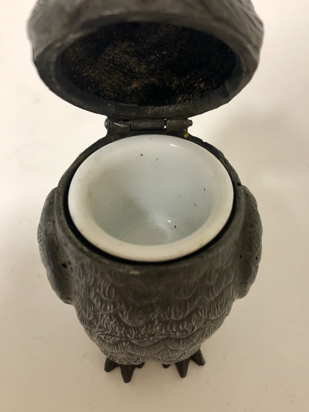 Antique Victorian Novelty Spelter Owl Inkwell View IX
