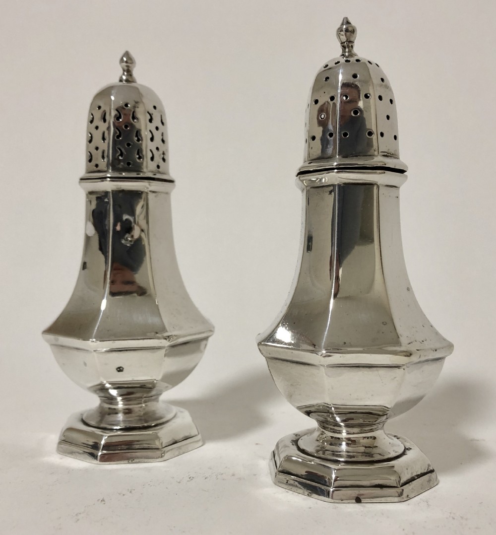 Pair of Antique Solid Silver Salt and Pepper Shakers View III