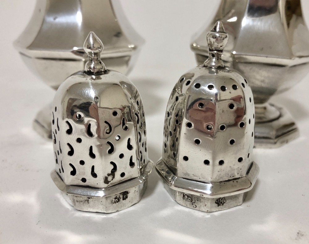 Pair of Antique Solid Silver Salt and Pepper Shakers View IX