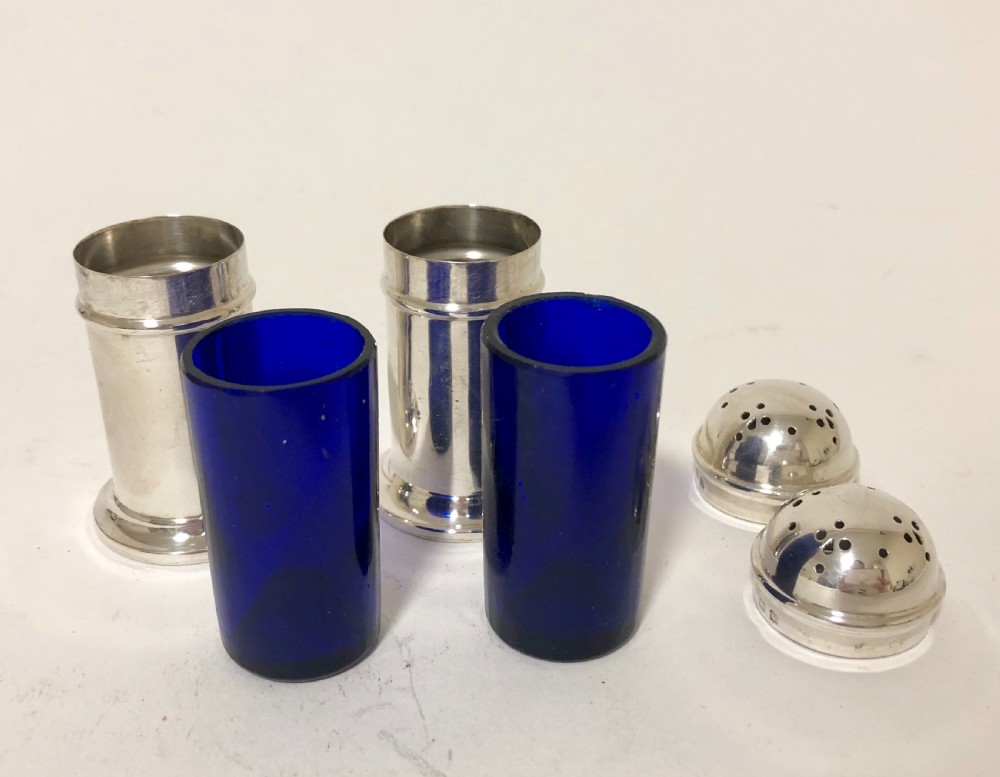 Antique Solid Silver 5 Piece Condiment Cruet Set in Fitted Case View XIII