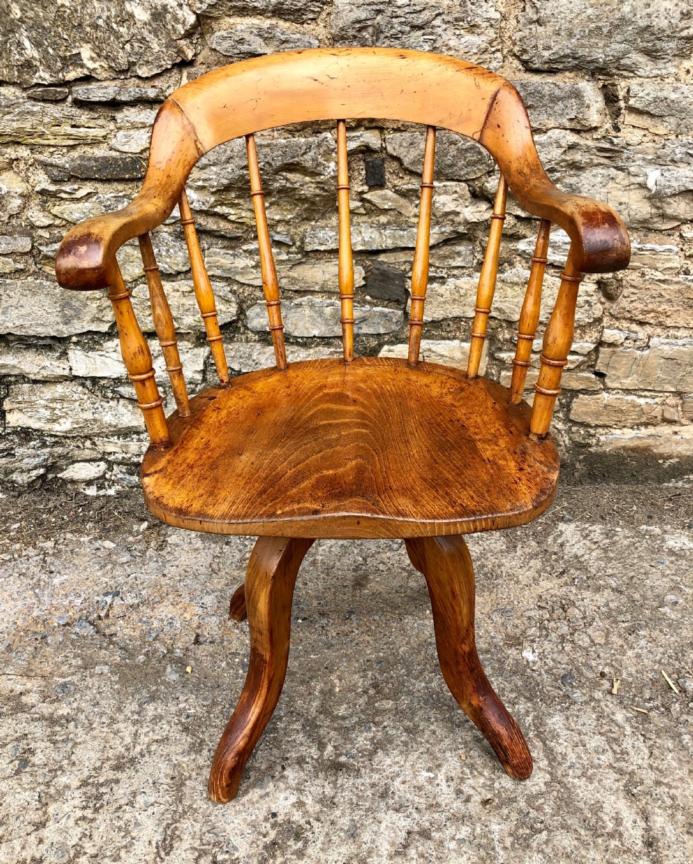 Antique Edwardian Oak Swivel Desk Chair 