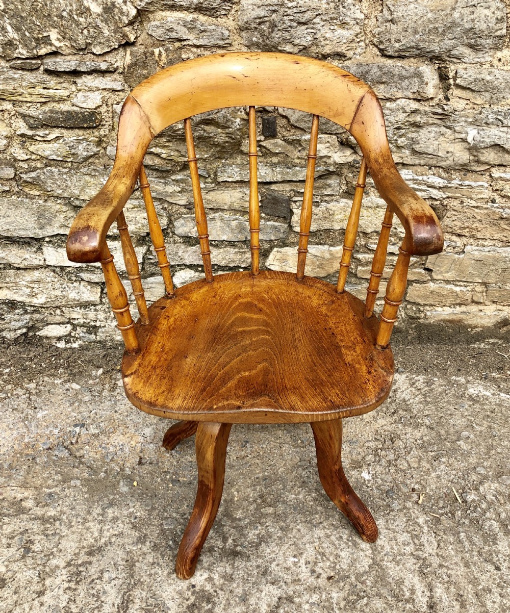 Antique Edwardian Oak Swivel Desk Chair  View II