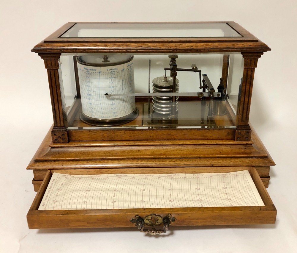 Antique Short and Mason Oak Cased Barograph View V