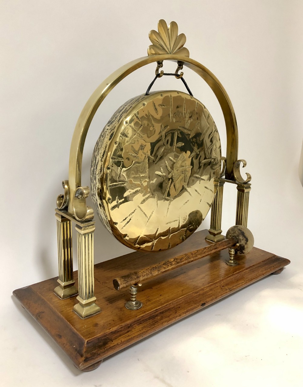 Large Antique Brass Tabletop Dinner Gong View II