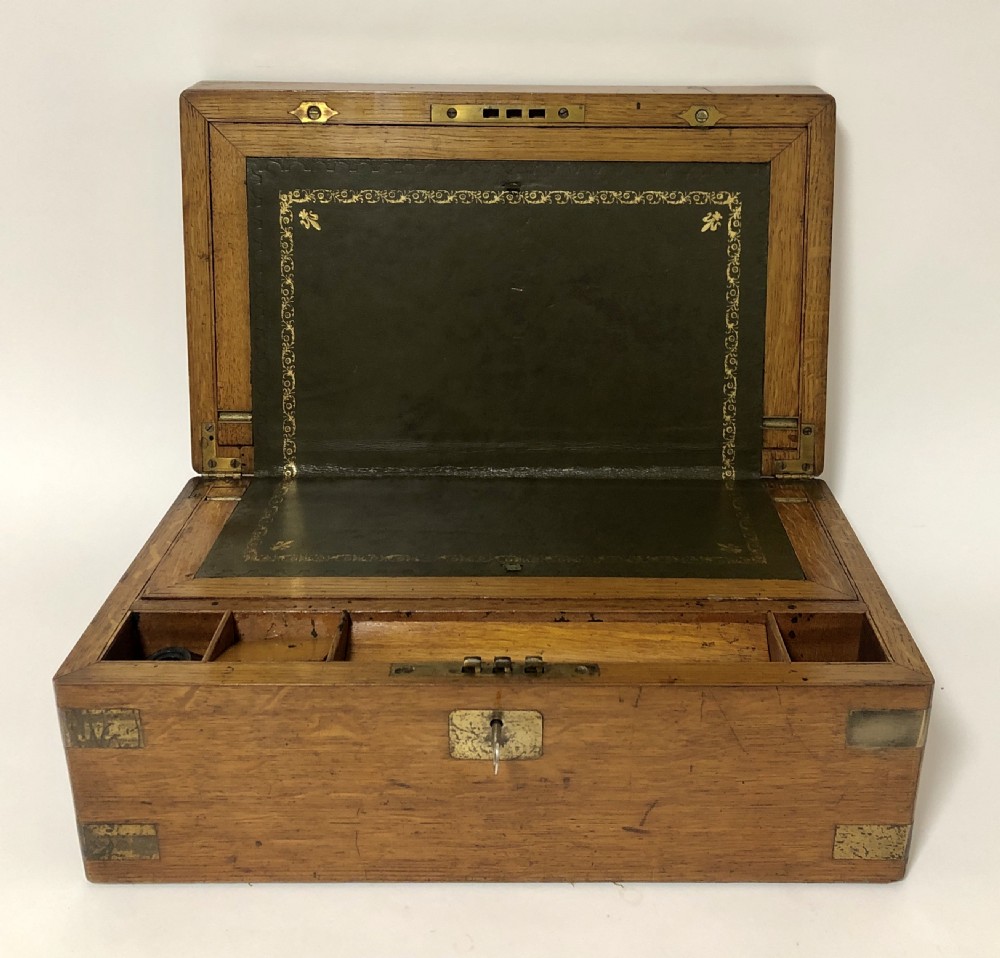 Antique Victorian Oak and Brass Bound Writing Slope