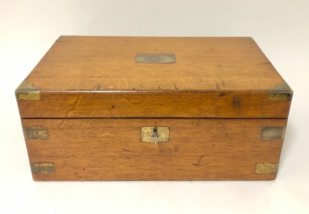Antique Victorian Oak and Brass Bound Writing Slope View II
