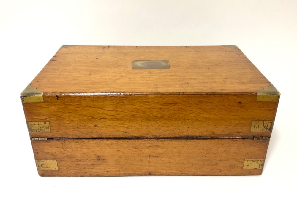 Antique Victorian Oak and Brass Bound Writing Slope View III