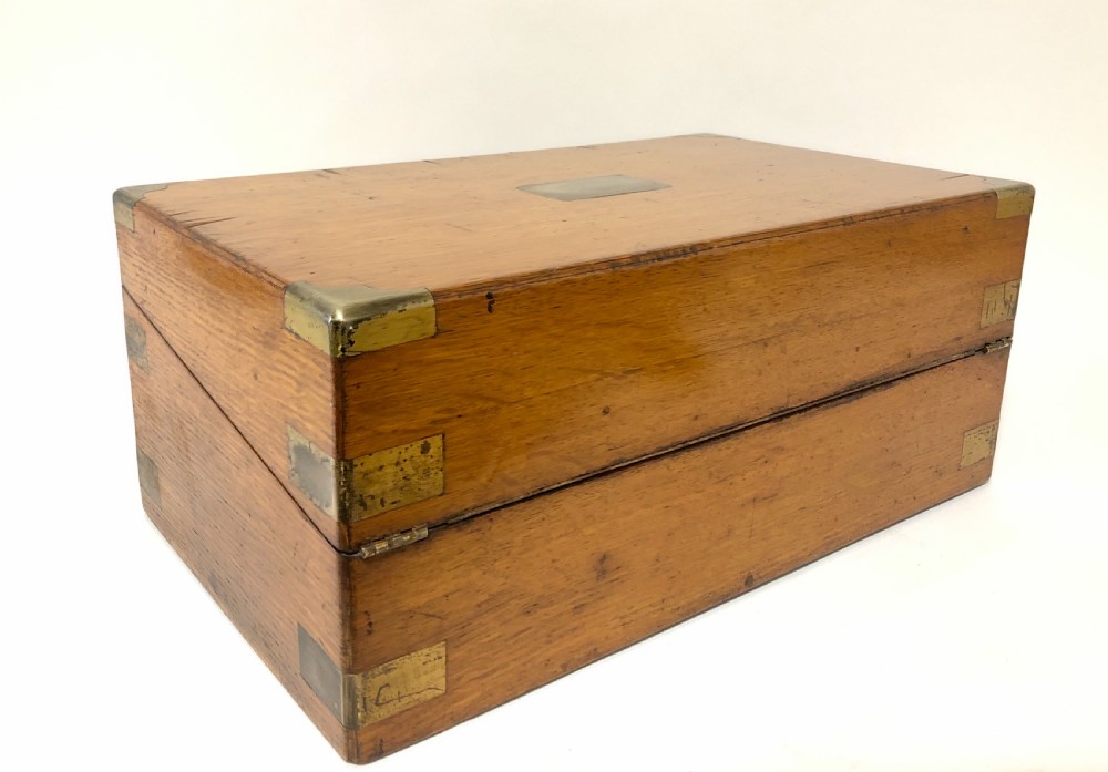Antique Victorian Oak and Brass Bound Writing Slope View IV