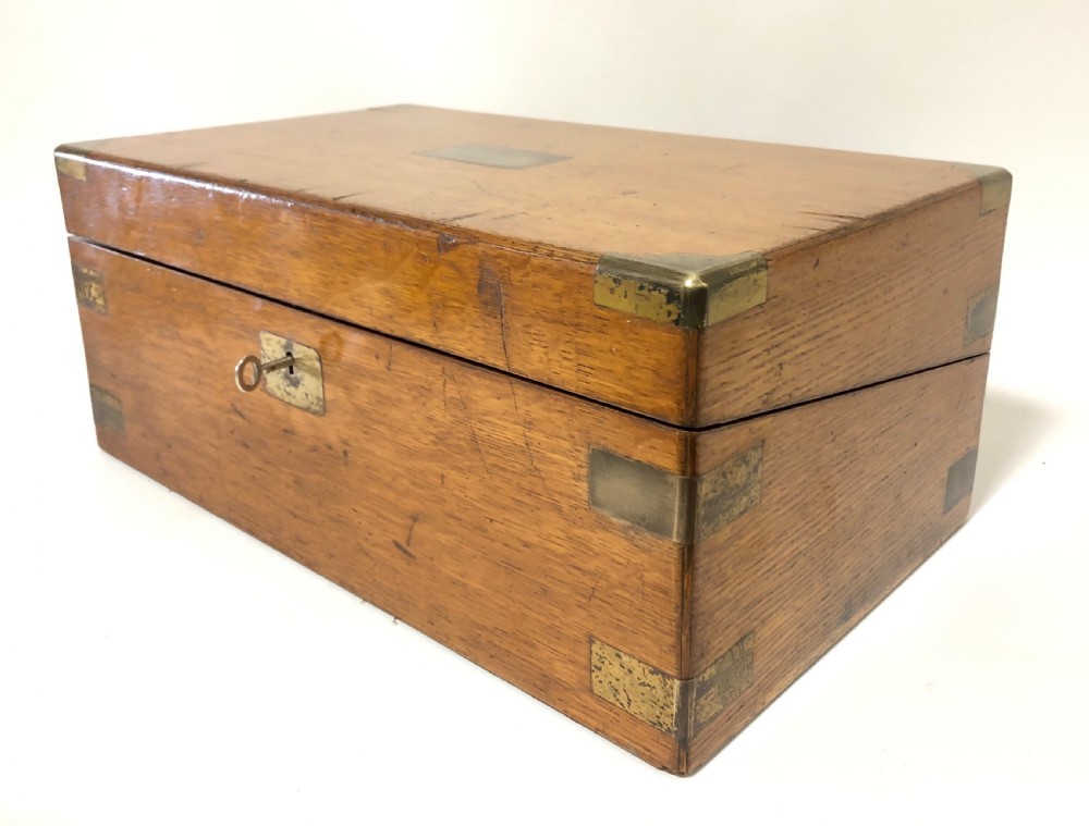 Antique Victorian Oak and Brass Bound Writing Slope View VI