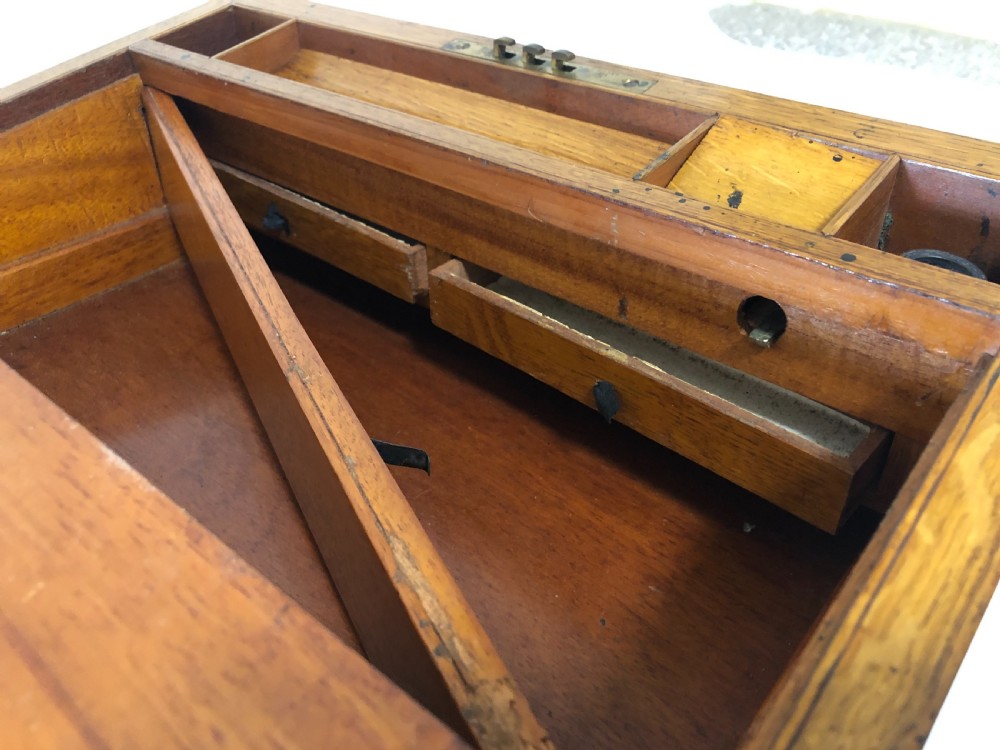 Antique Victorian Oak and Brass Bound Writing Slope View VIII