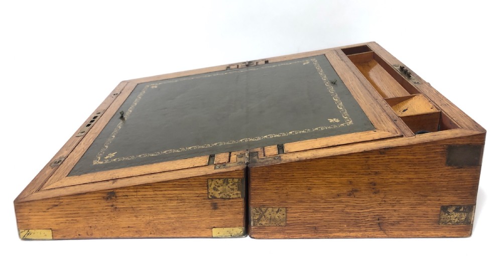 Antique Victorian Oak and Brass Bound Writing Slope View XI