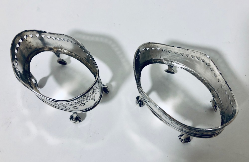 Pair of Georgian Silver Salt Cellars with Blue Glass Liners View XII
