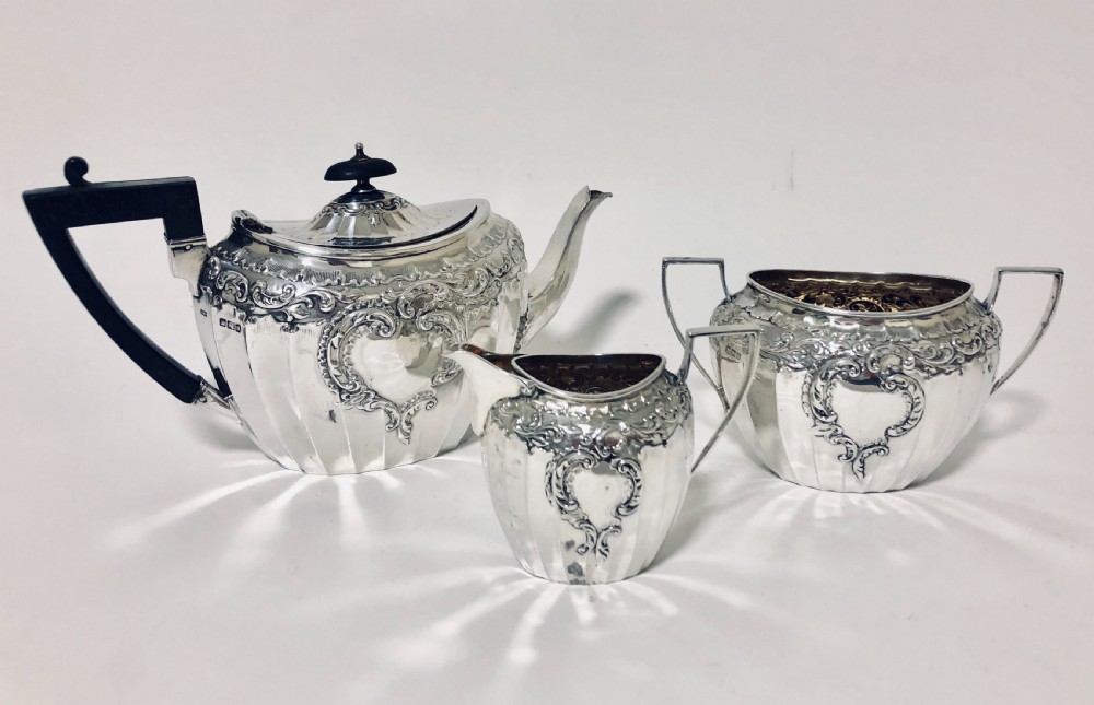 Quality Antique 3 Piece Solid Silver Tea Set