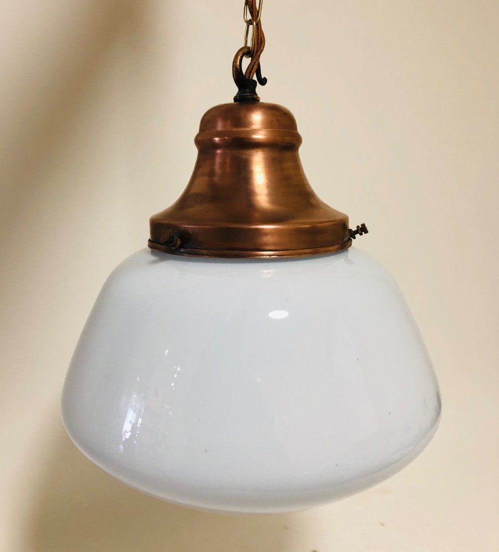 Antique Opaline Pendant Light with Copper Gallery View III