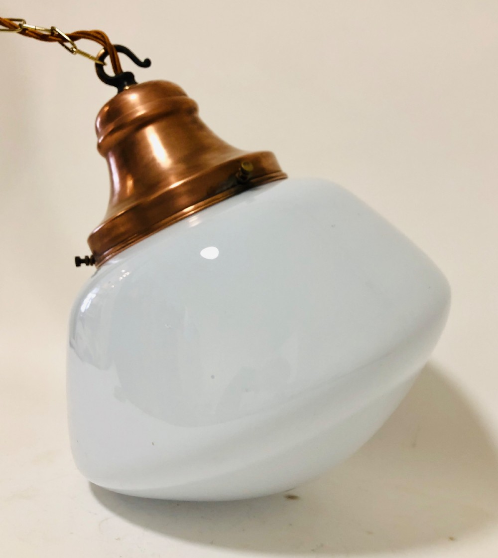 Antique Opaline Pendant Light with Copper Gallery View V