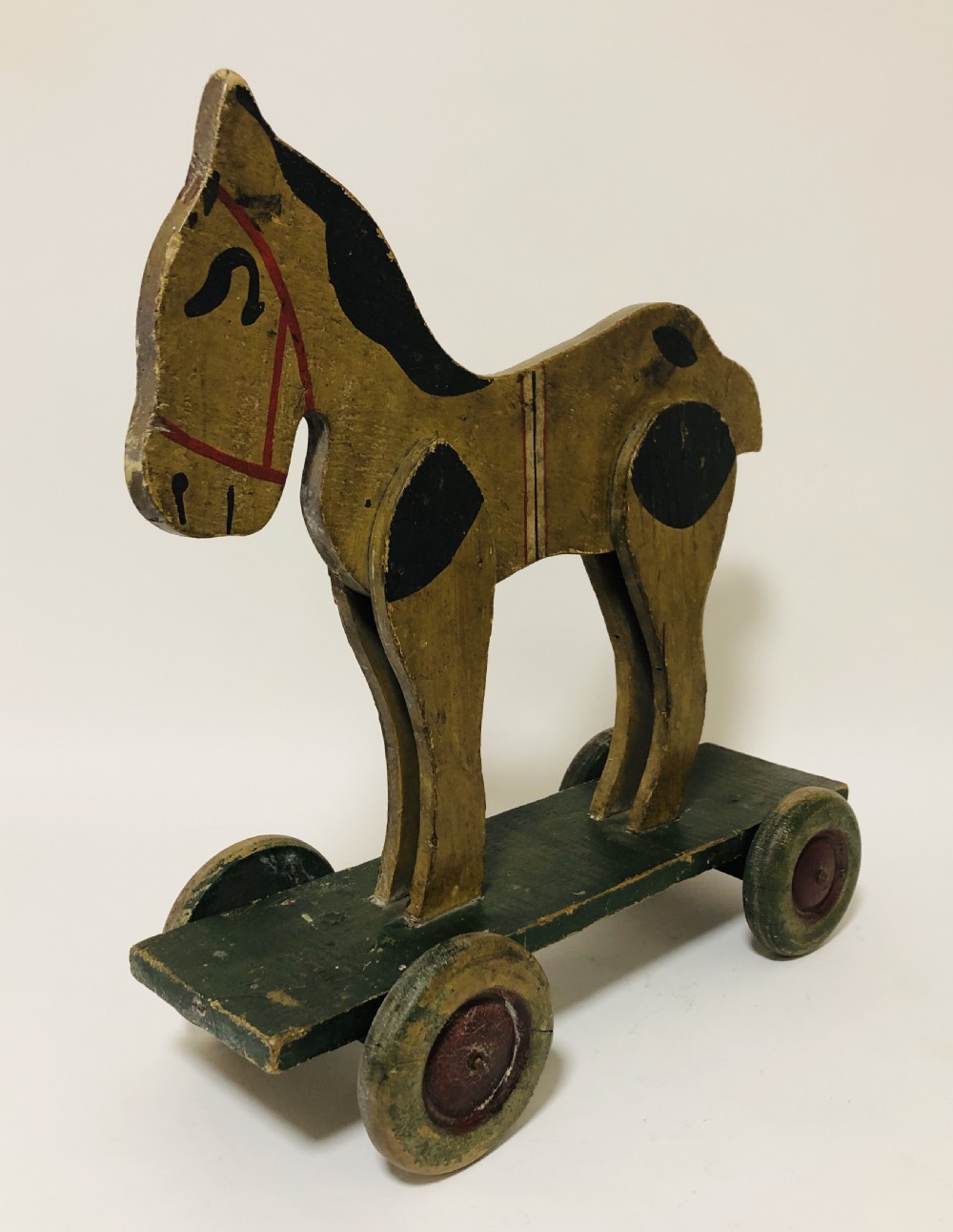 Antique Wooden Pull Along Toy Horse on Wheels View II