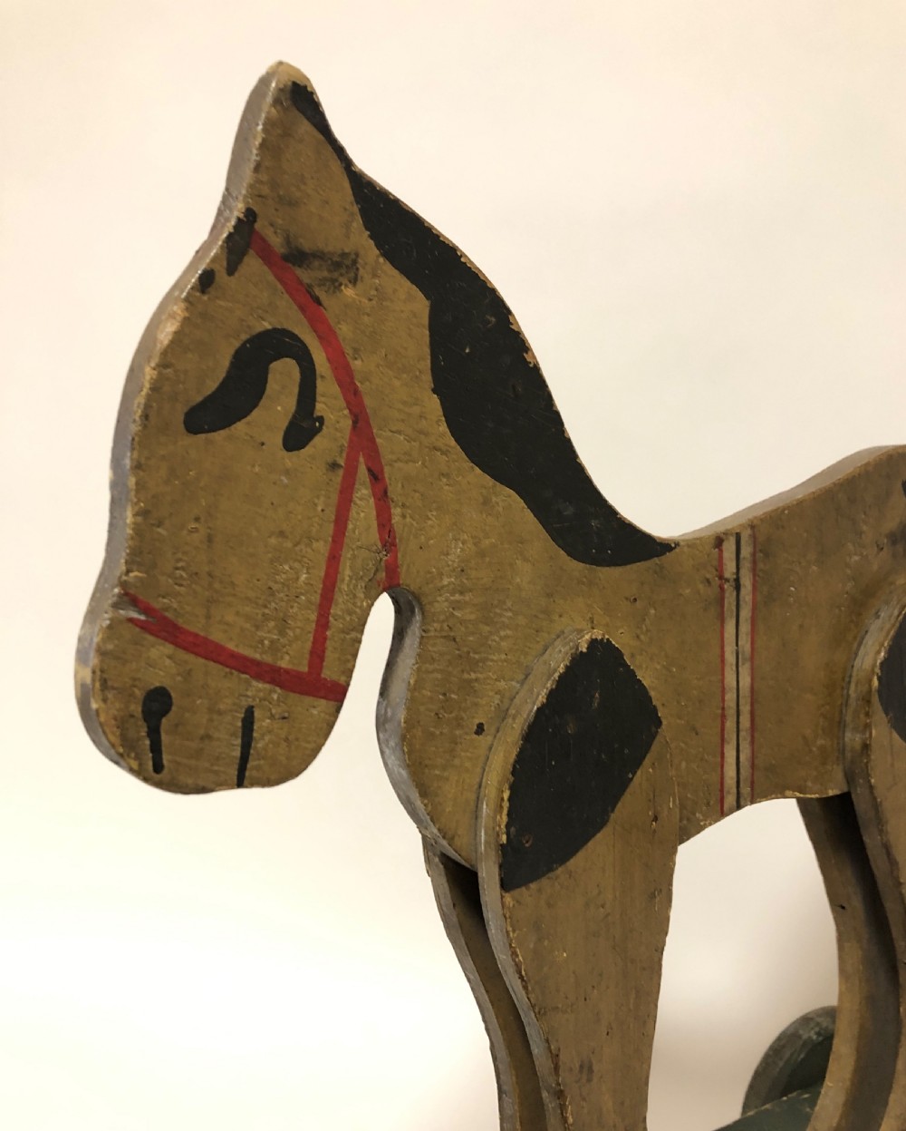 Antique Wooden Pull Along Toy Horse on Wheels View III