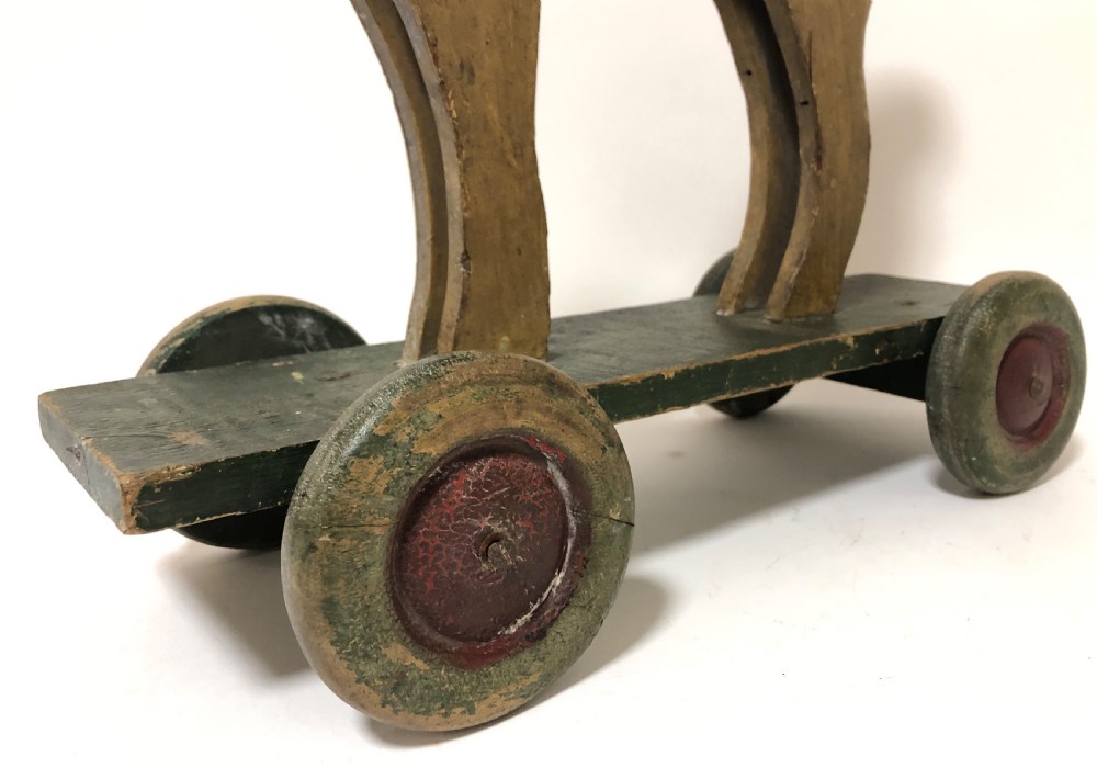 Antique Wooden Pull Along Toy Horse on Wheels View IV