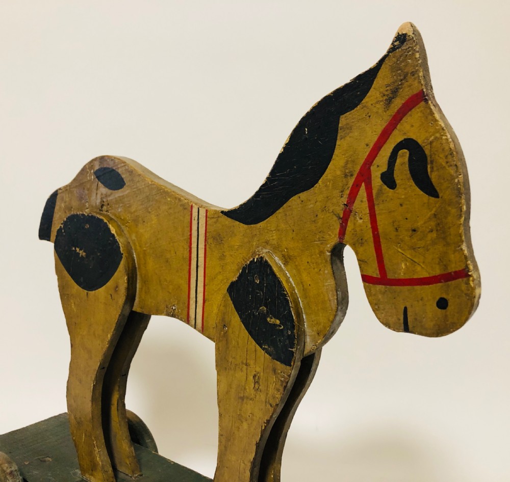 Antique Wooden Pull Along Toy Horse on Wheels View VI