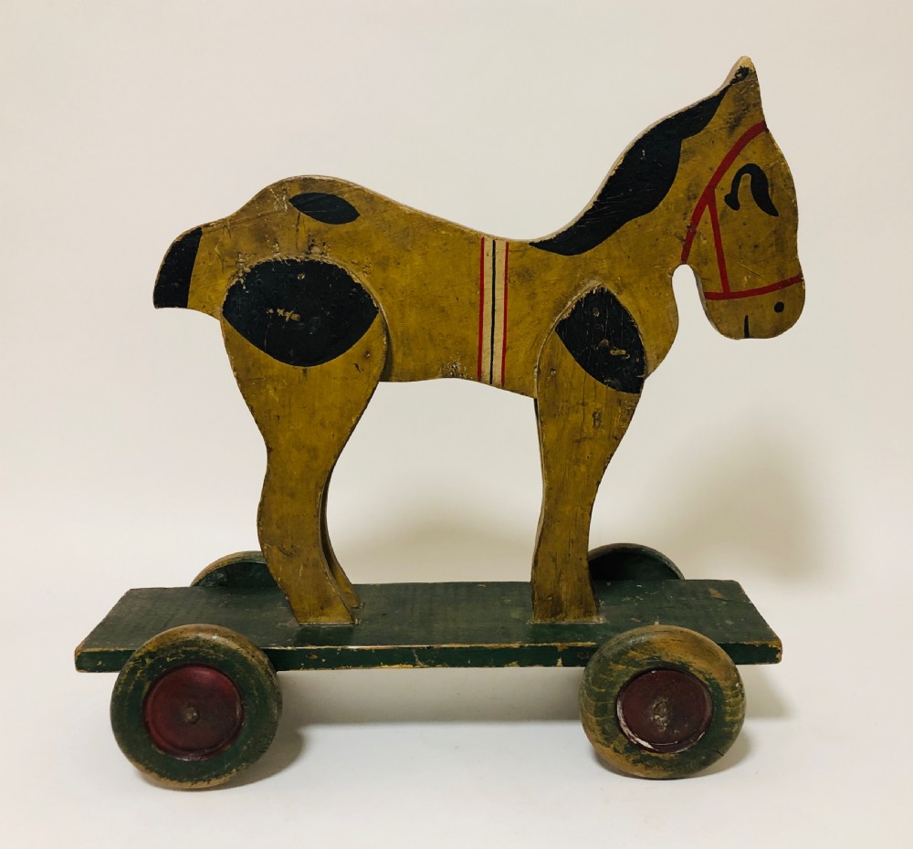 Antique Wooden Pull Along Toy Horse on Wheels View VIII