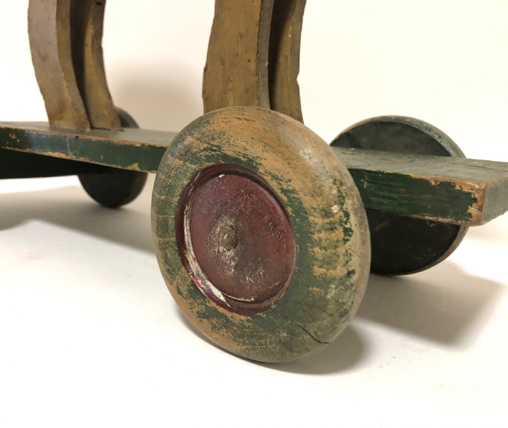 Antique Wooden Pull Along Toy Horse on Wheels View X