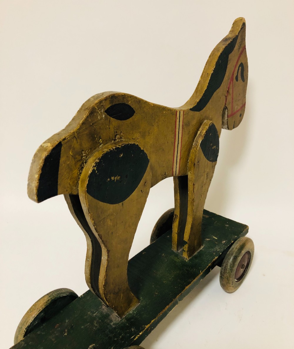 Antique Wooden Pull Along Toy Horse on Wheels View XI