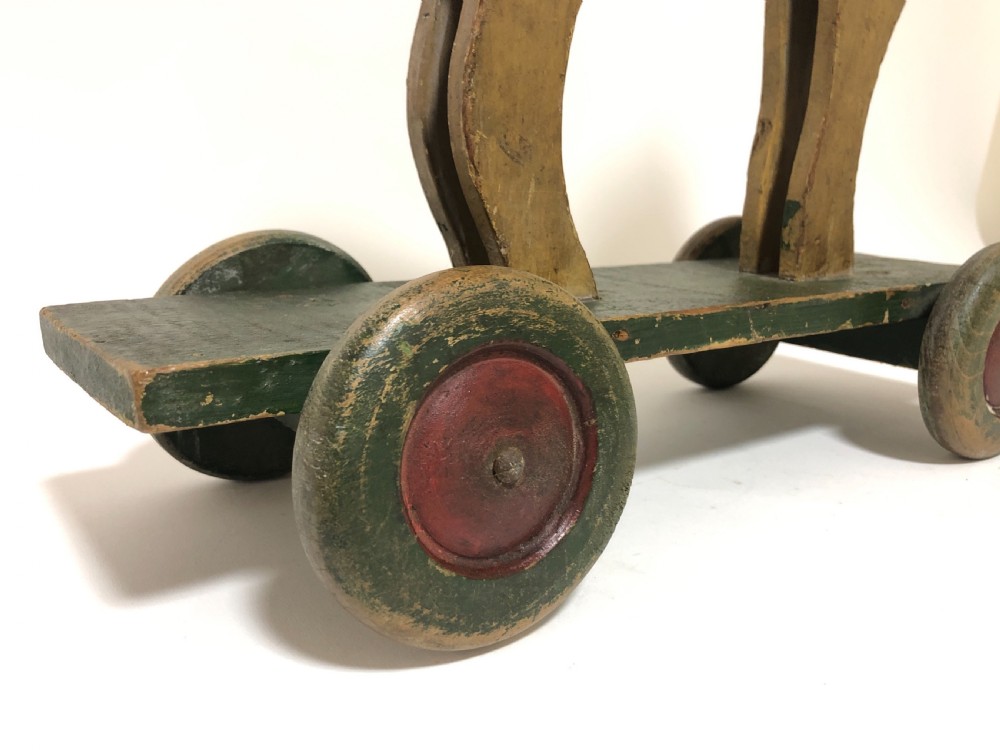 Antique Wooden Pull Along Toy Horse on Wheels View XII