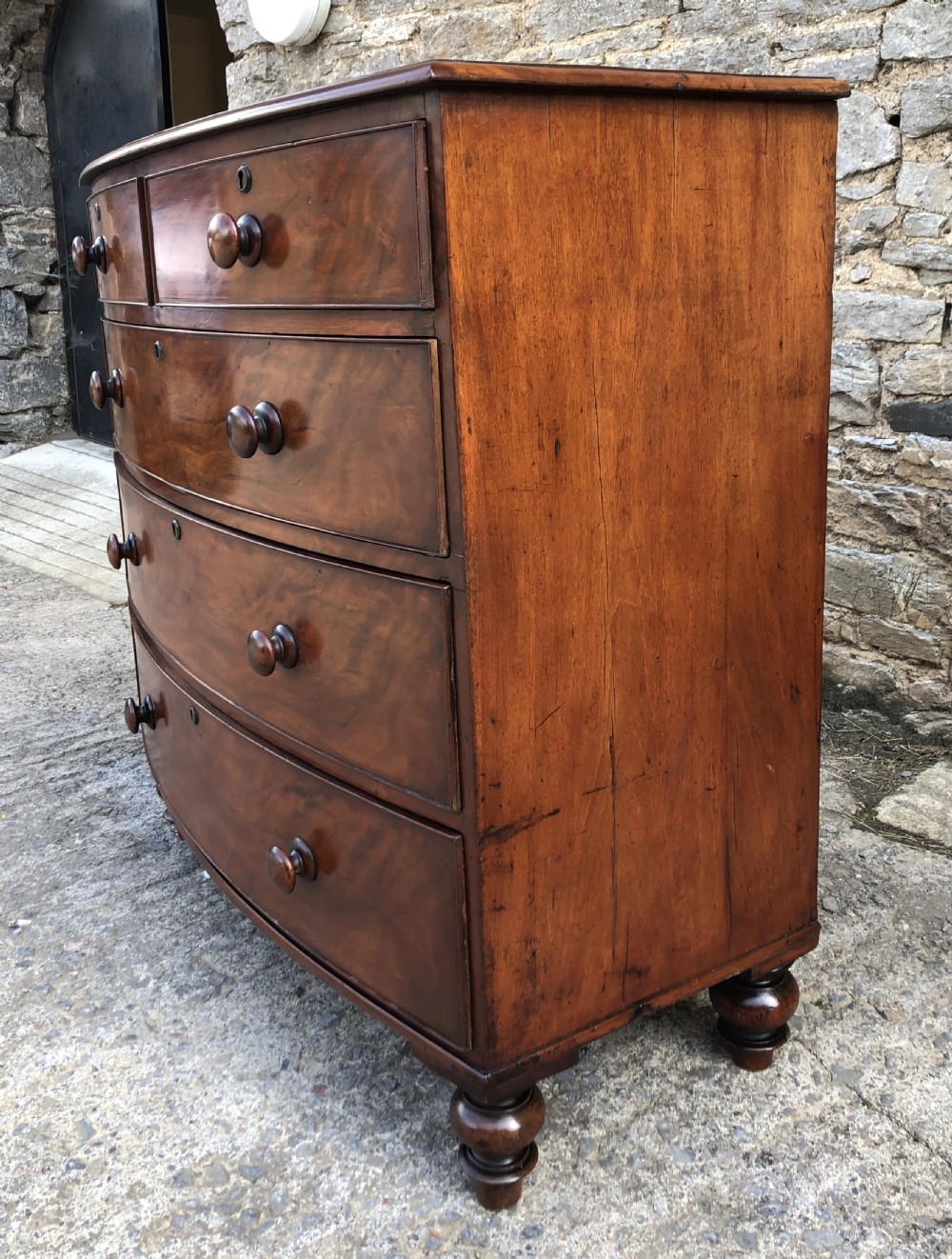 Victorian Mahogany Bow Front Chest of Drawers View VI