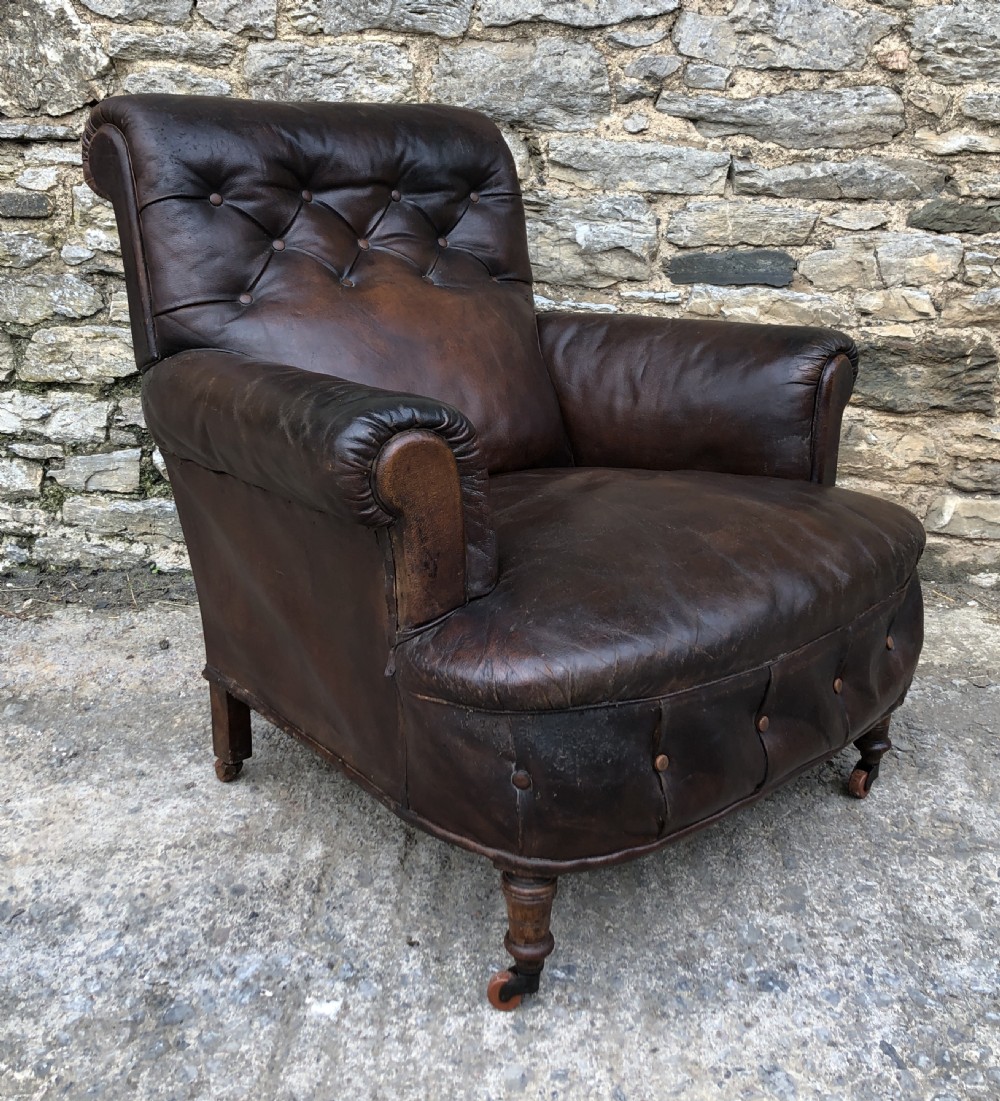 Antique Victorian English Leather Library Chair  View II
